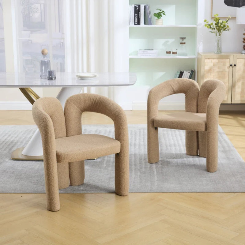COOLMORE Contemporary Velvet Upholstered Accent Dining Chair Camel Teddy Fabric with Metal Base-海智集-Default-