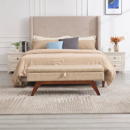 COOLMORE Teddy wool fabric, solid wood feet for solid weighing, and bed end stool with storage function-海智集-Default-