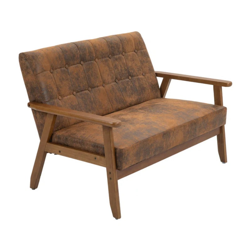 COOLMORE Mid-Century Modern Solid Loveseat Sofa Upholstered Microsuede Fabric Loveseat, 2-Seat Upholstered Loveseat Sofa Modern Couch-海智集-Default-