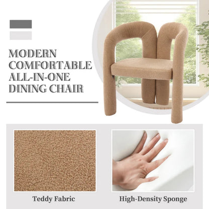 COOLMORE Contemporary Velvet Upholstered Accent Dining Chair Camel Teddy Fabric with Metal Base-海智集-Default-