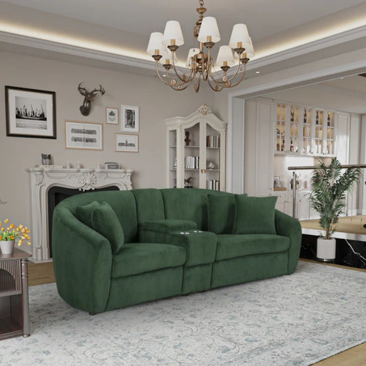 UNITED WE WIN corduroy fabric, two cup holders, storage, oversized two-seat, solid wood frame, high quality sponge filling, curved placement sofa-海智集-Default-