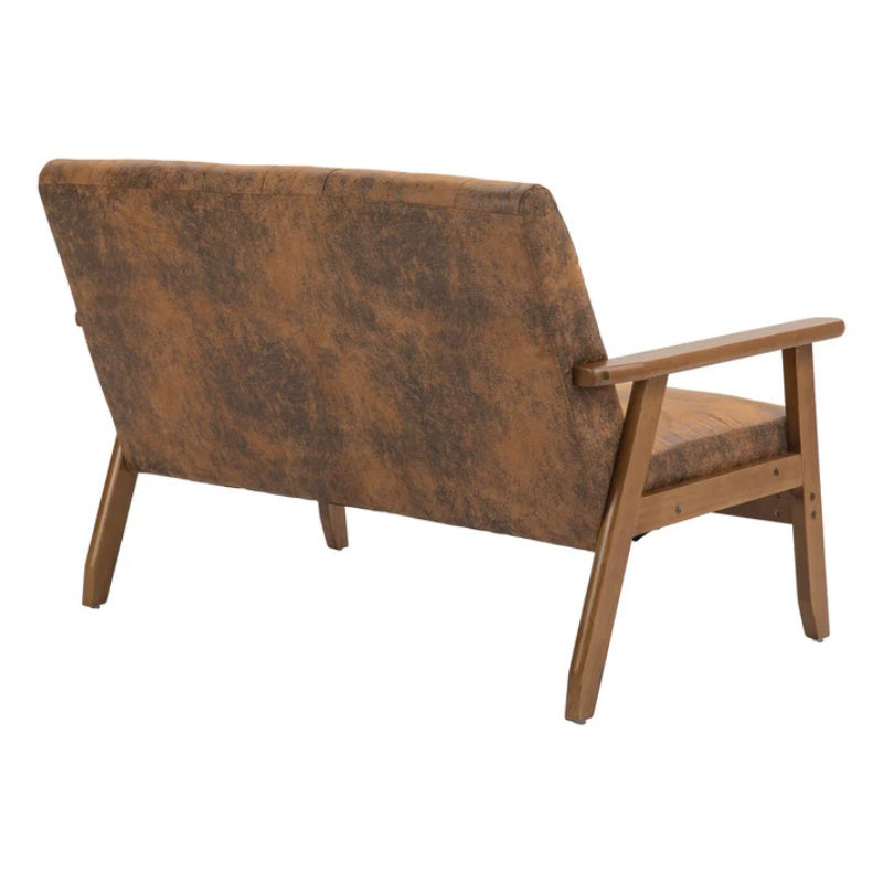 COOLMORE Mid-Century Modern Solid Loveseat Sofa Upholstered Microsuede Fabric Loveseat, 2-Seat Upholstered Loveseat Sofa Modern Couch-海智集-Default-
