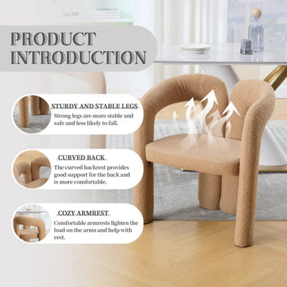 COOLMORE Contemporary Velvet Upholstered Accent Dining Chair Camel Teddy Fabric with Metal Base-海智集-Default-