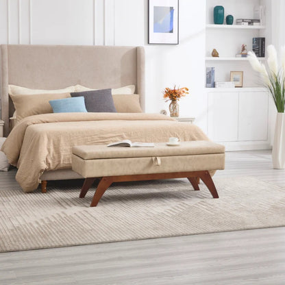 COOLMORE Teddy wool fabric, solid wood feet for solid weighing, and bed end stool with storage function-海智集-Default-