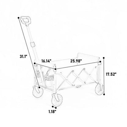 Foldable Extended Wagon with 220lbs Weight Capacity, Heavy Duty 300L Folding Utility Garden Cart with Big All-Terrain Beach Wheels & Drink Holders. Black-海智集-Default-