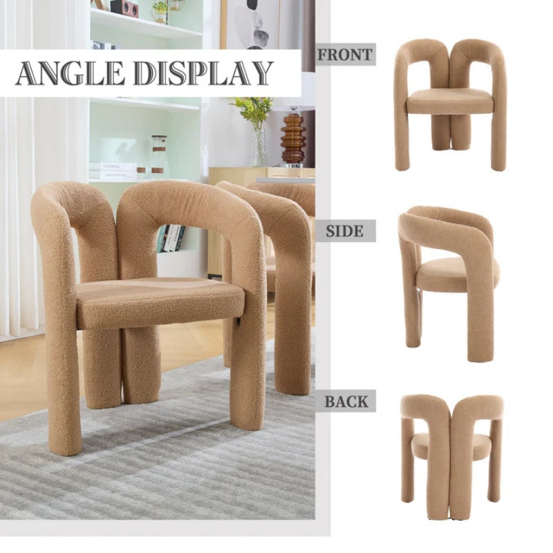 COOLMORE Contemporary Velvet Upholstered Accent Dining Chair Camel Teddy Fabric with Metal Base-海智集-Default-