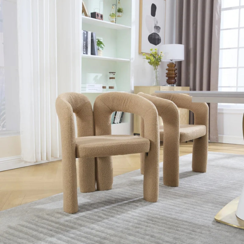 COOLMORE Contemporary Velvet Upholstered Accent Dining Chair Camel Teddy Fabric with Metal Base-海智集-Default-
