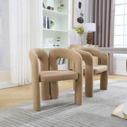 COOLMORE Contemporary Velvet Upholstered Accent Dining Chair Camel Teddy Fabric with Metal Base-海智集-Default-