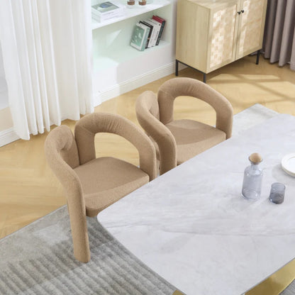 COOLMORE Contemporary Velvet Upholstered Accent Dining Chair Camel Teddy Fabric with Metal Base-海智集-Default-