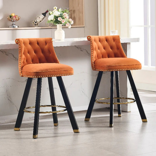 COOLMORE Set of 2,Back pull point design, velvet material, 360 degree rotation, back pull loop detachable design, rivet decoration, square foot wooden bar chair-海智集-Default-