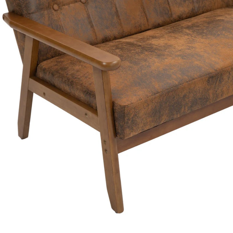 COOLMORE Mid-Century Modern Solid Loveseat Sofa Upholstered Microsuede Fabric Loveseat, 2-Seat Upholstered Loveseat Sofa Modern Couch-海智集-Default-