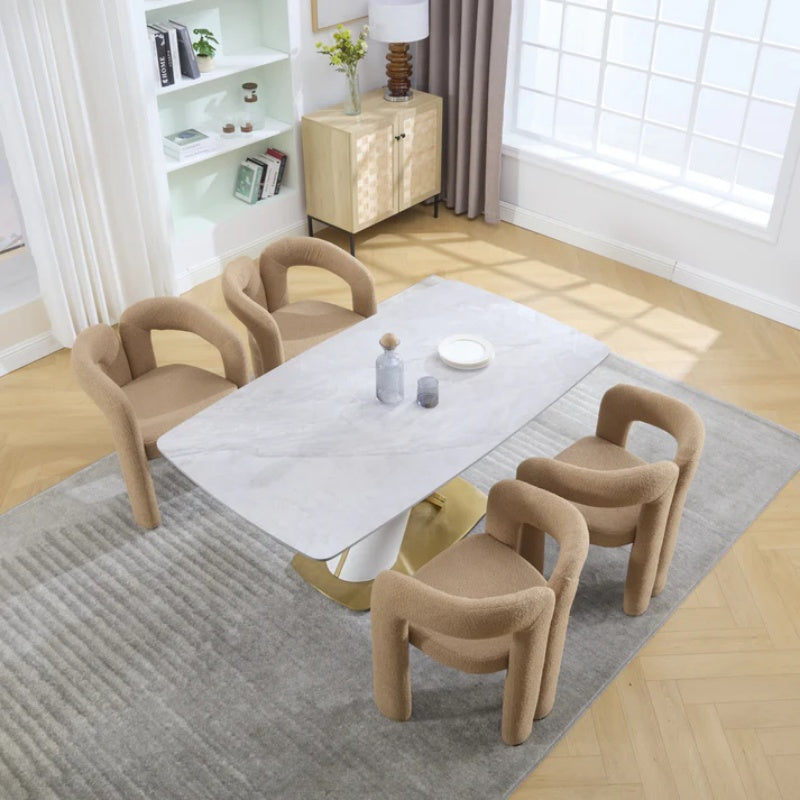 COOLMORE Contemporary Velvet Upholstered Accent Dining Chair Camel Teddy Fabric with Metal Base-海智集-Default-