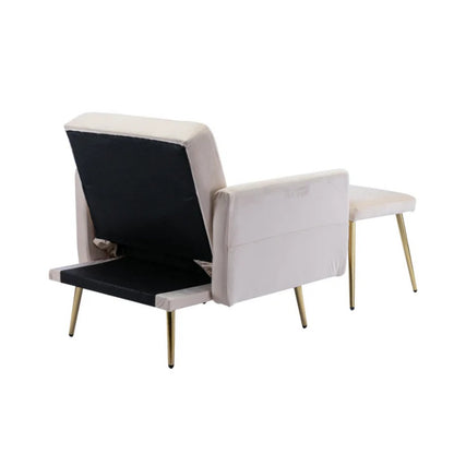 COOLMORE Velvet Accent Chair with Adjustable Armrests and Backrest, Button Tufted Lounge Chair, Single Recliner Armchair with Ottoman-海智集-Default-