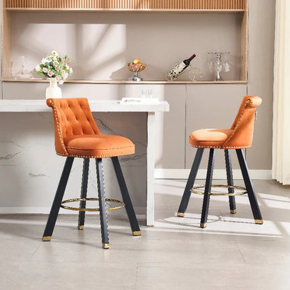 COOLMORE Set of 2,Back pull point design, velvet material, 360 degree rotation, back pull loop detachable design, rivet decoration, square foot wooden bar chair-海智集-Default-