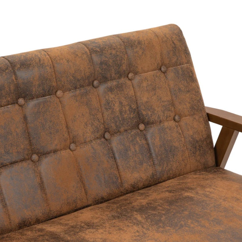 COOLMORE Mid-Century Modern Solid Loveseat Sofa Upholstered Microsuede Fabric Loveseat, 2-Seat Upholstered Loveseat Sofa Modern Couch-海智集-Default-