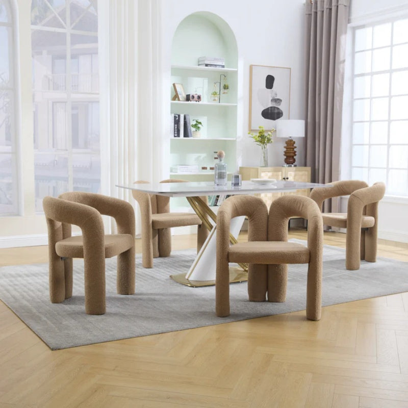 COOLMORE Contemporary Velvet Upholstered Accent Dining Chair Camel Teddy Fabric with Metal Base-海智集-Default-
