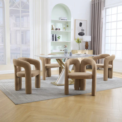 COOLMORE Contemporary Velvet Upholstered Accent Dining Chair Camel Teddy Fabric with Metal Base-海智集-Default-