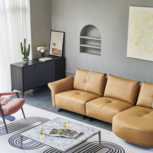 Luxurious living room hotel sofa, Luo LAN series leather sofa, Italian light luxury four-seater-海智集-