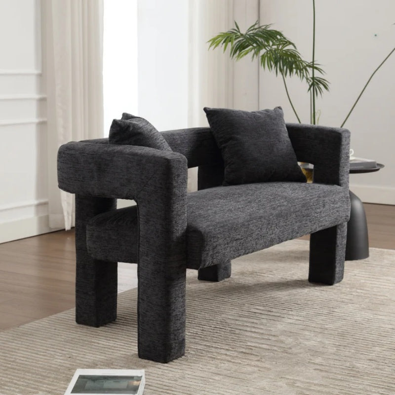 Modern Chenille Loveseat Sofa, Comfy Upholstered 2-Seater Sofa, Small Loveseat Accent Couch for Living Bedroom Leisure Areas, Carbon Black-海智集-Default-