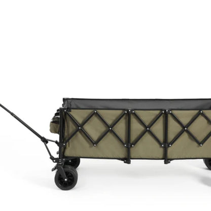 Foldable Extended Wagon with 220lbs Weight Capacity, Heavy Duty 300L Folding Utility Garden Cart with Big All-Terrain Beach Wheels & Drink Holders. -Army green-海智集-Default-