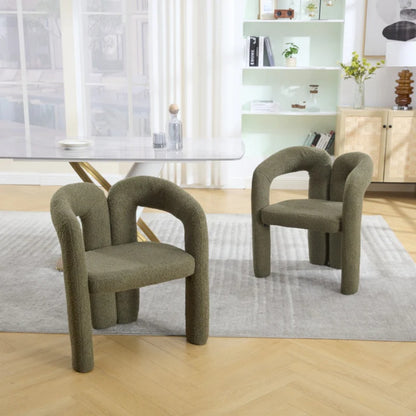 COOLMORE Contemporary Designed Velvet Upholstered Accent/Dining Chair in Olive Teddy Fabric with Armrests-海智集-Default-