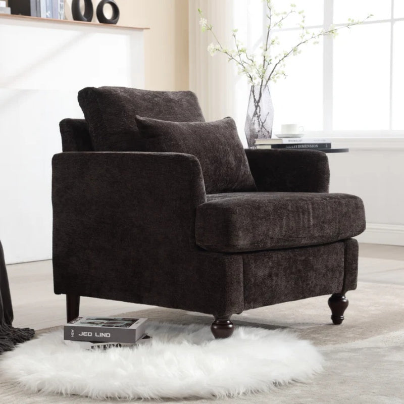 Modern Accent Chair Lounge Chair Black Chenille Tufted Club Chair Mid Century Arm Chair with Solid Wood Frame-海智集-Default-