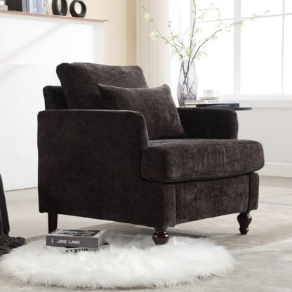Modern Accent Chair Lounge Chair Black Chenille Tufted Club Chair Mid Century Arm Chair with Solid Wood Frame-海智集-Default-