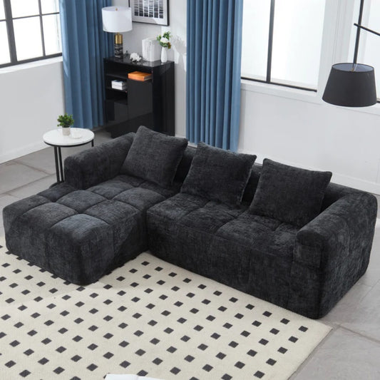 UNITED WE WIN 98.42-inch modular sectional sofa, modern modular L-shaped sofa with chaise longue, equipped with small side pockets and free of compression during installation.-海智集-Default-
