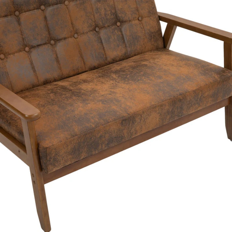 COOLMORE Mid-Century Modern Solid Loveseat Sofa Upholstered Microsuede Fabric Loveseat, 2-Seat Upholstered Loveseat Sofa Modern Couch-海智集-Default-