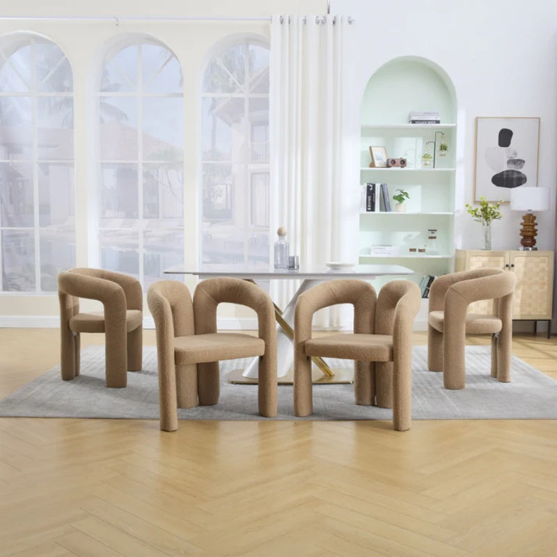 COOLMORE Contemporary Velvet Upholstered Accent Dining Chair Camel Teddy Fabric with Metal Base-海智集-Default-