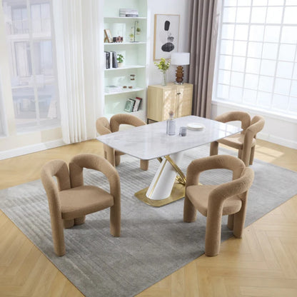COOLMORE Contemporary Velvet Upholstered Accent Dining Chair Camel Teddy Fabric with Metal Base-海智集-Default-