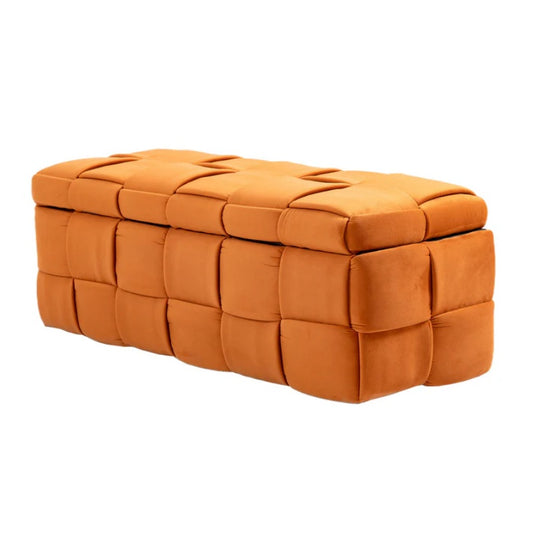 COOLMORE Upholstered Fabric Storage Ottoman with Safety Hinge, Orange Velvet, 43.7'' x 17.32'' x 15.73''-海智集-Default-