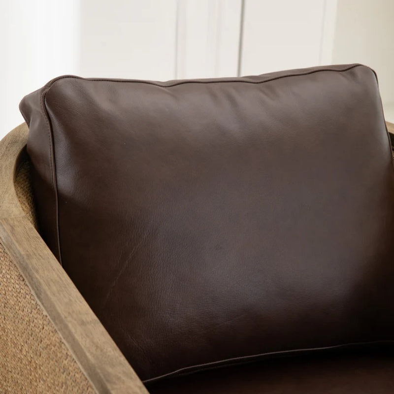 Swivel Barrel Chair, Comfy Round Accent Sofa Chair for Living Room, 360 Degree Swivel, Brown Boucle, Leather Upholstery-海智集-Default-