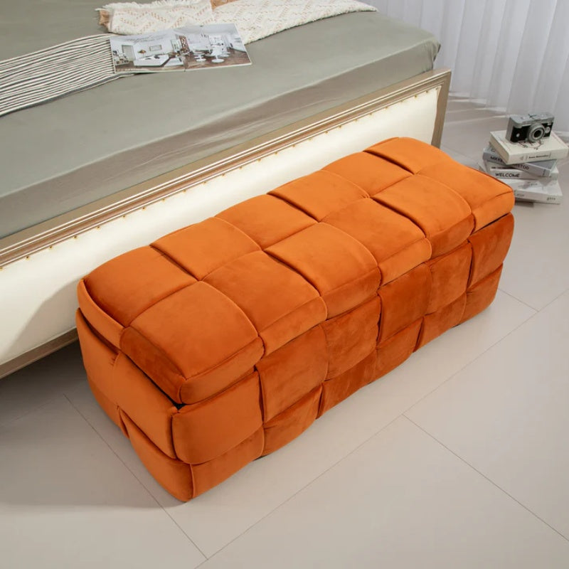 COOLMORE Upholstered Fabric Storage Ottoman with Safety Hinge, Orange Velvet, 43.7'' x 17.32'' x 15.73''-海智集-Default-