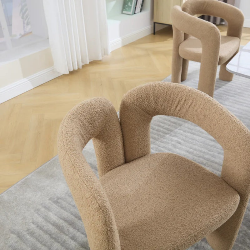 COOLMORE Contemporary Velvet Upholstered Accent Dining Chair Camel Teddy Fabric with Metal Base-海智集-Default-