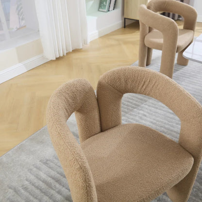 COOLMORE Contemporary Velvet Upholstered Accent Dining Chair Camel Teddy Fabric with Metal Base-海智集-Default-
