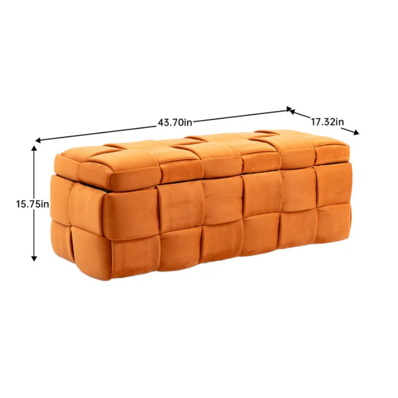 COOLMORE Upholstered Fabric Storage Ottoman with Safety Hinge, Orange Velvet, 43.7'' x 17.32'' x 15.73''-海智集-Default-