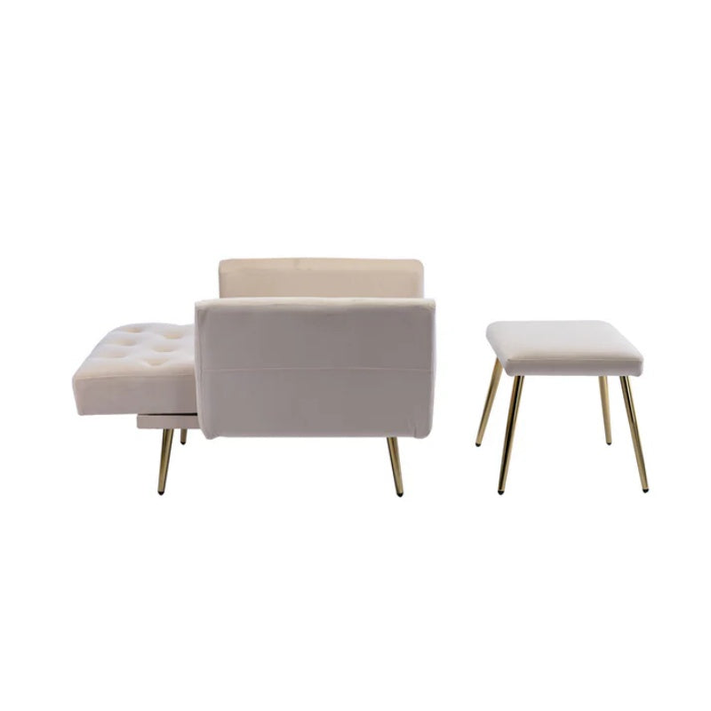 COOLMORE Velvet Accent Chair with Adjustable Armrests and Backrest, Button Tufted Lounge Chair, Single Recliner Armchair with Ottoman-海智集-Default-