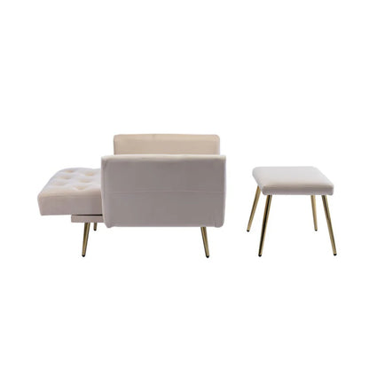 COOLMORE Velvet Accent Chair with Adjustable Armrests and Backrest, Button Tufted Lounge Chair, Single Recliner Armchair with Ottoman-海智集-Default-