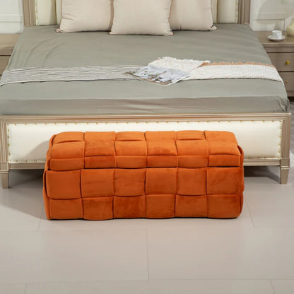 COOLMORE Upholstered Fabric Storage Ottoman with Safety Hinge, Orange Velvet, 43.7'' x 17.32'' x 15.73''-海智集-Default-