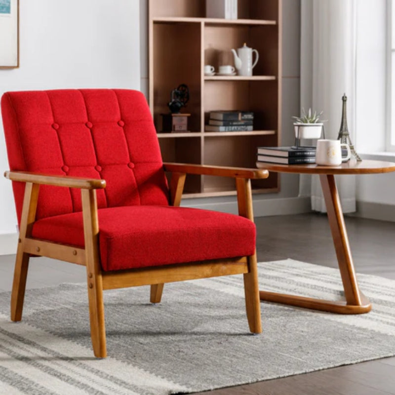 Leisure Chair with Solid Wood Armrest and Feet, Mid-Century Modern Accent chair, for Living Room Bedroom Studio chair-海智集-Default-