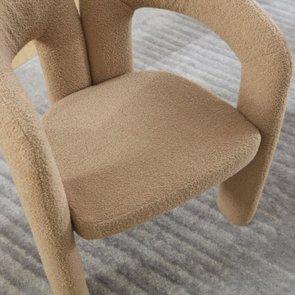 COOLMORE Contemporary Velvet Upholstered Accent Dining Chair Camel Teddy Fabric with Metal Base-海智集-Default-