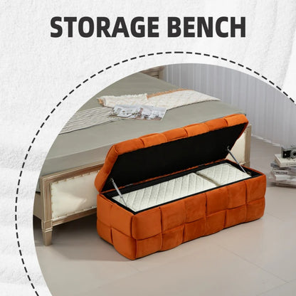 COOLMORE Upholstered Fabric Storage Ottoman with Safety Hinge, Orange Velvet, 43.7'' x 17.32'' x 15.73''-海智集-Default-