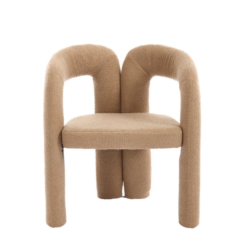 COOLMORE Contemporary Velvet Upholstered Accent Dining Chair Camel Teddy Fabric with Metal Base-海智集-Default-