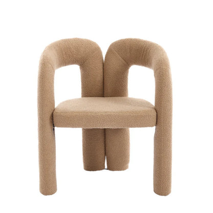 COOLMORE Contemporary Velvet Upholstered Accent Dining Chair Camel Teddy Fabric with Metal Base-海智集-Default-