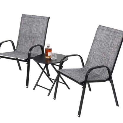 3 Piece Patio set, Outdoor Camping Chairs with Breathable Textilene Fabric, folding table with steel table top, 2chairs and 1table set ( Grey)-海智集-Default-