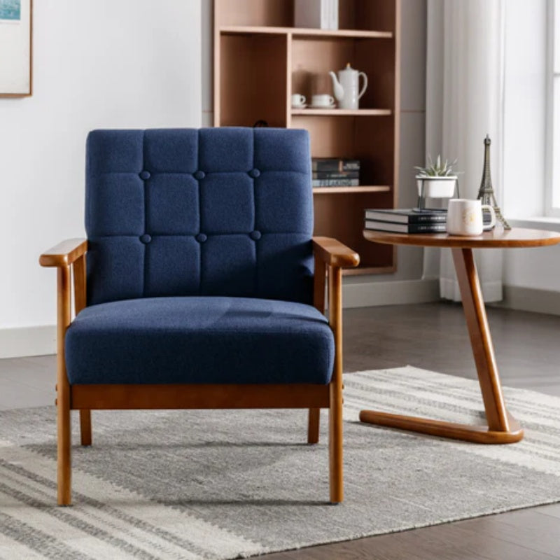 Leisure Chair with Solid Wood Armrest and Feet, Mid-Century Modern Accent chair, for Living Room Bedroom Studio chair-海智集-Default-