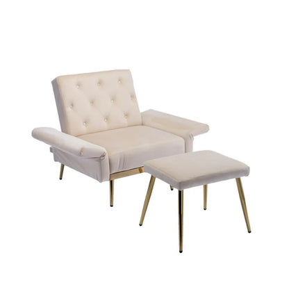COOLMORE Velvet Accent Chair with Adjustable Armrests and Backrest, Button Tufted Lounge Chair, Single Recliner Armchair with Ottoman-海智集-Default-
