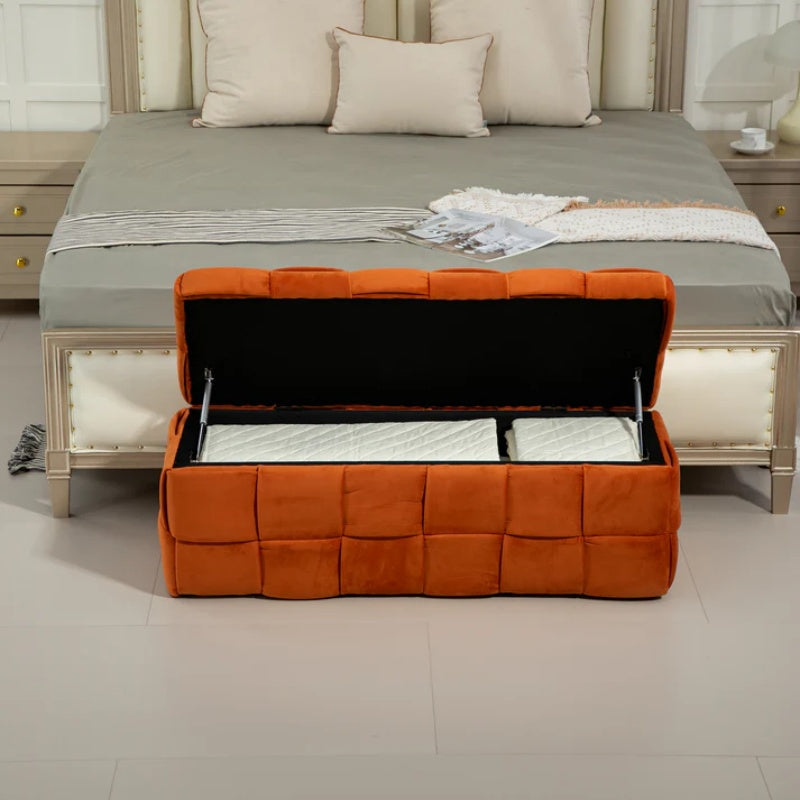 COOLMORE Upholstered Fabric Storage Ottoman with Safety Hinge, Orange Velvet, 43.7'' x 17.32'' x 15.73''-海智集-Default-