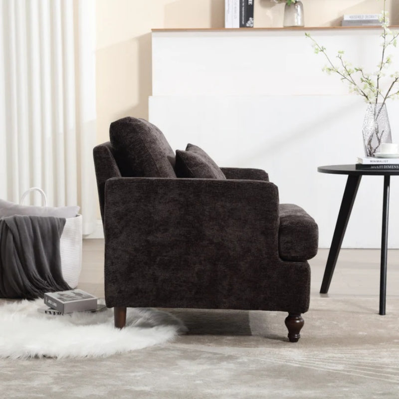 Modern Accent Chair Lounge Chair Black Chenille Tufted Club Chair Mid Century Arm Chair with Solid Wood Frame-海智集-Default-